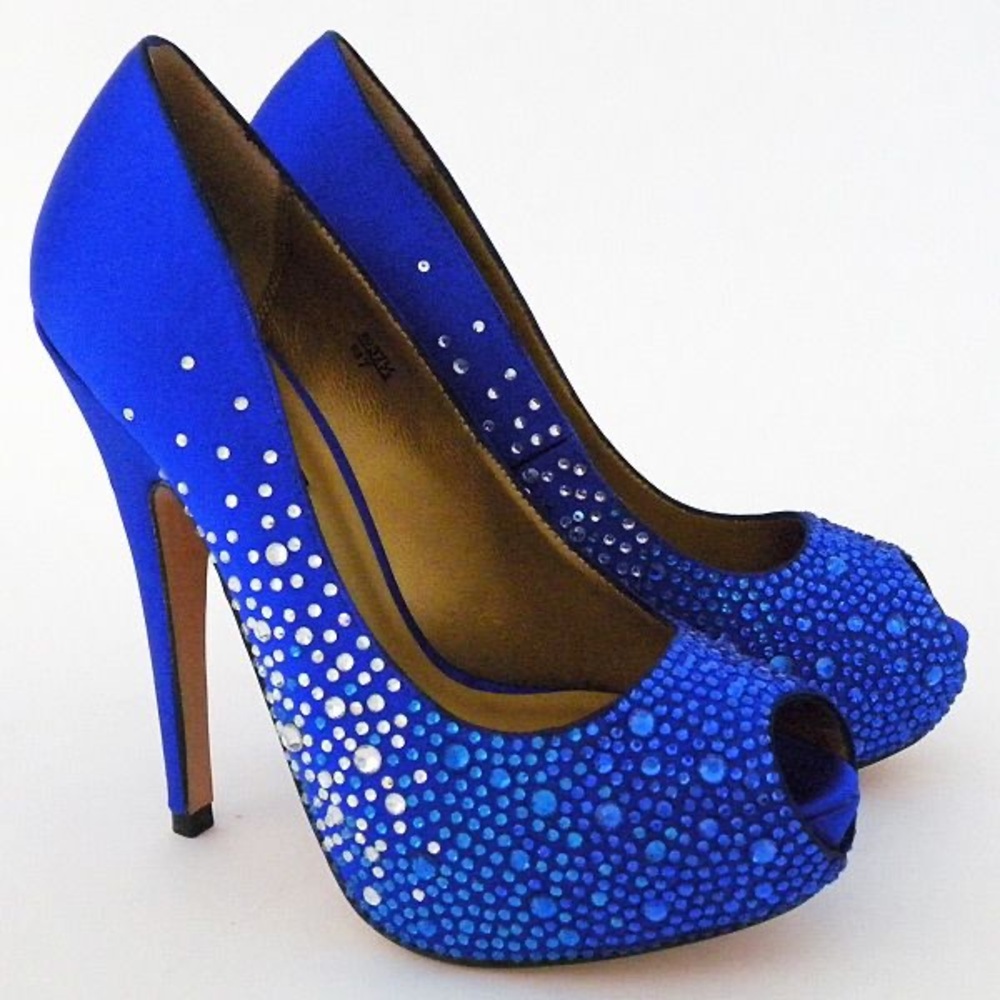 Benjamin Adams London Salvador Blue/Silver Crystals High Heel Shoes Size 7.5